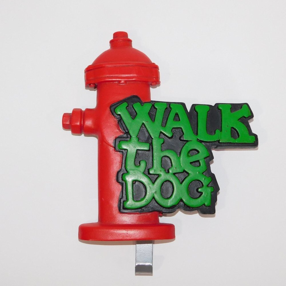 Walk the Dog Fire Hydrant Wall Mountable  leash Hook 6.5" Front Door Red Green